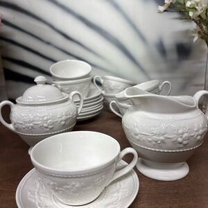 Wedgwood Home Festivity Earthenware Embossed floral Tea Set Made In England